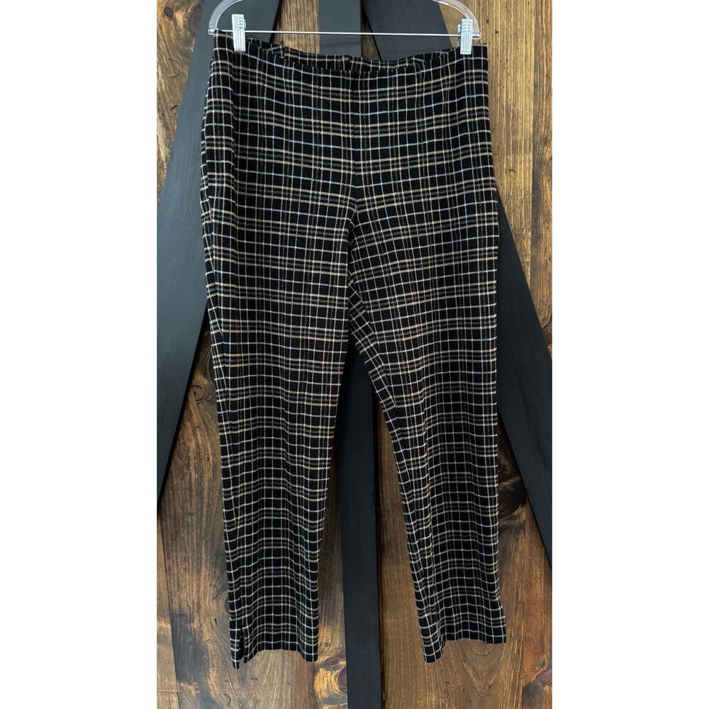 J Jill Windowpane Plaid Premium Bi-stretch Ponte Slim Leg Pants Size L